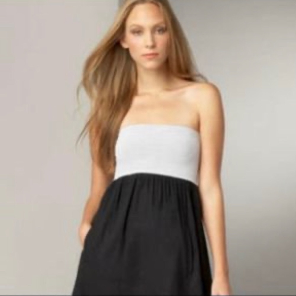 Theory strapless paperbag dress in black and white